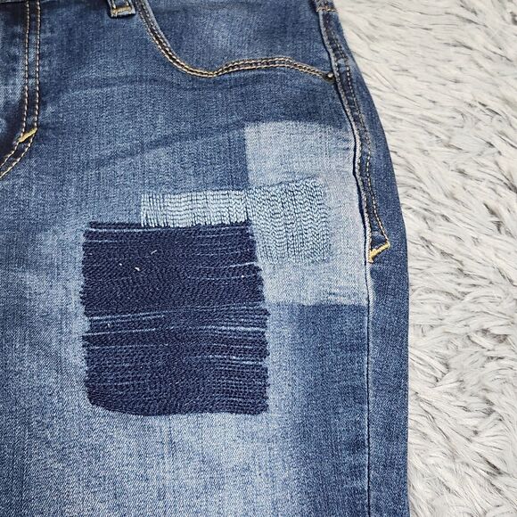Kensie Jeans Skinny Crop Womens 4/27 4 Mid Rise Blue Distressed‎ Patchwork Denim - Picture 14 of 16